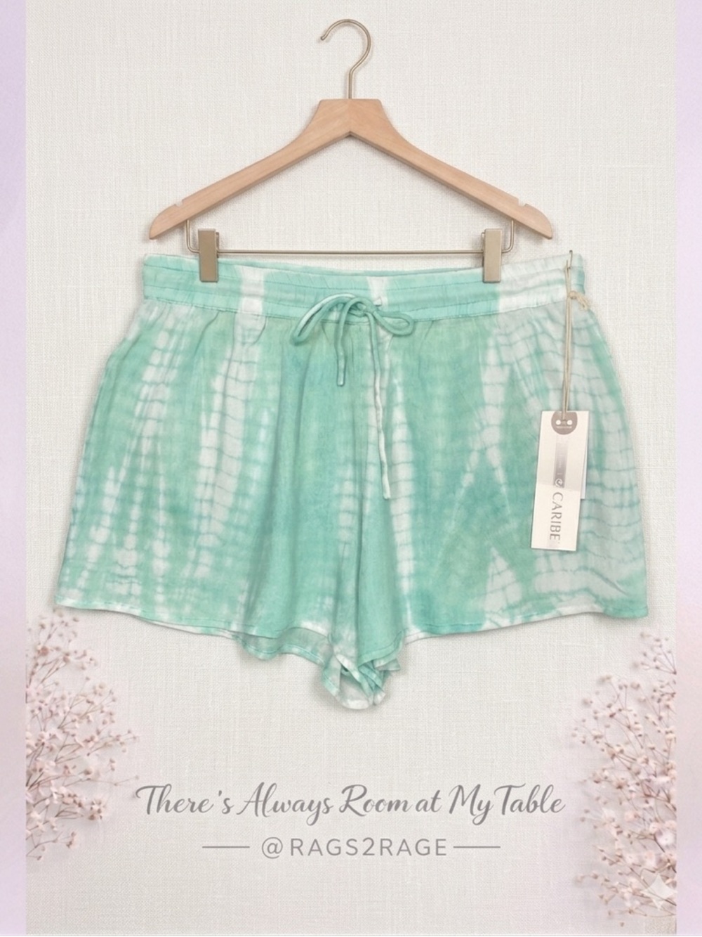 Lagaci Tie Dye Shorts Medium Green White Elastic Waist NWT